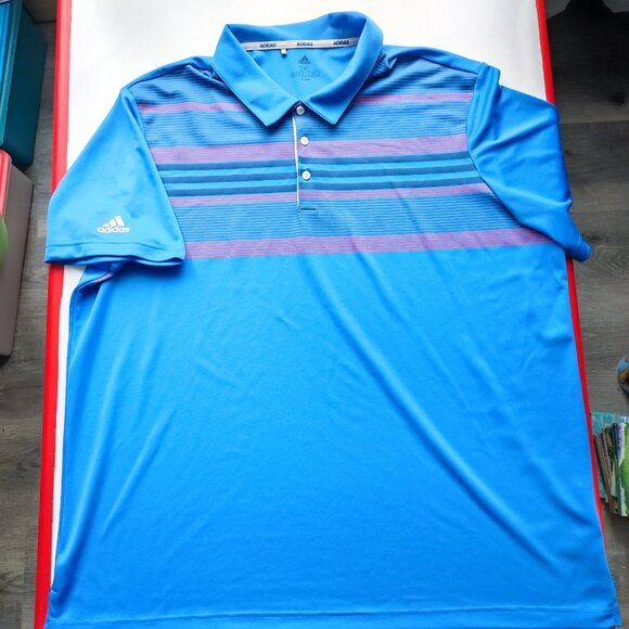 Adidas 1/4 button up polo shirt blue with stripes men's size 2 XL - Picture 1 of 6